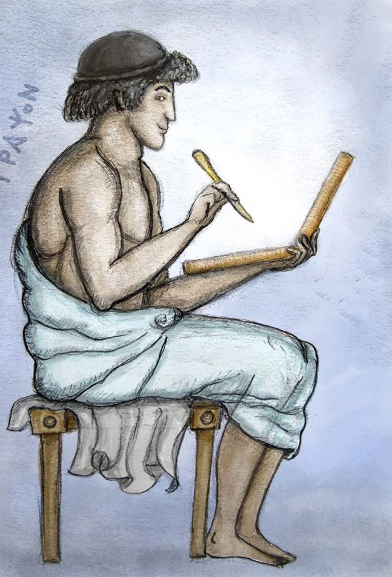 someone in a Lutes ballcap looking at statues and trees